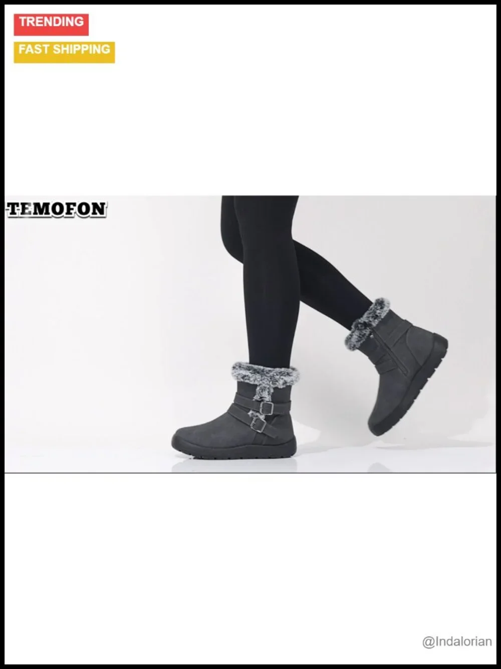 Warm Fur Lined Waterproof Ankle Booties with Side Zipper, Non-Slip Sole